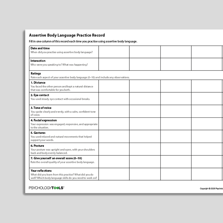 New Worksheet: Assertive Body Language Practice Record | Psychology Tools
