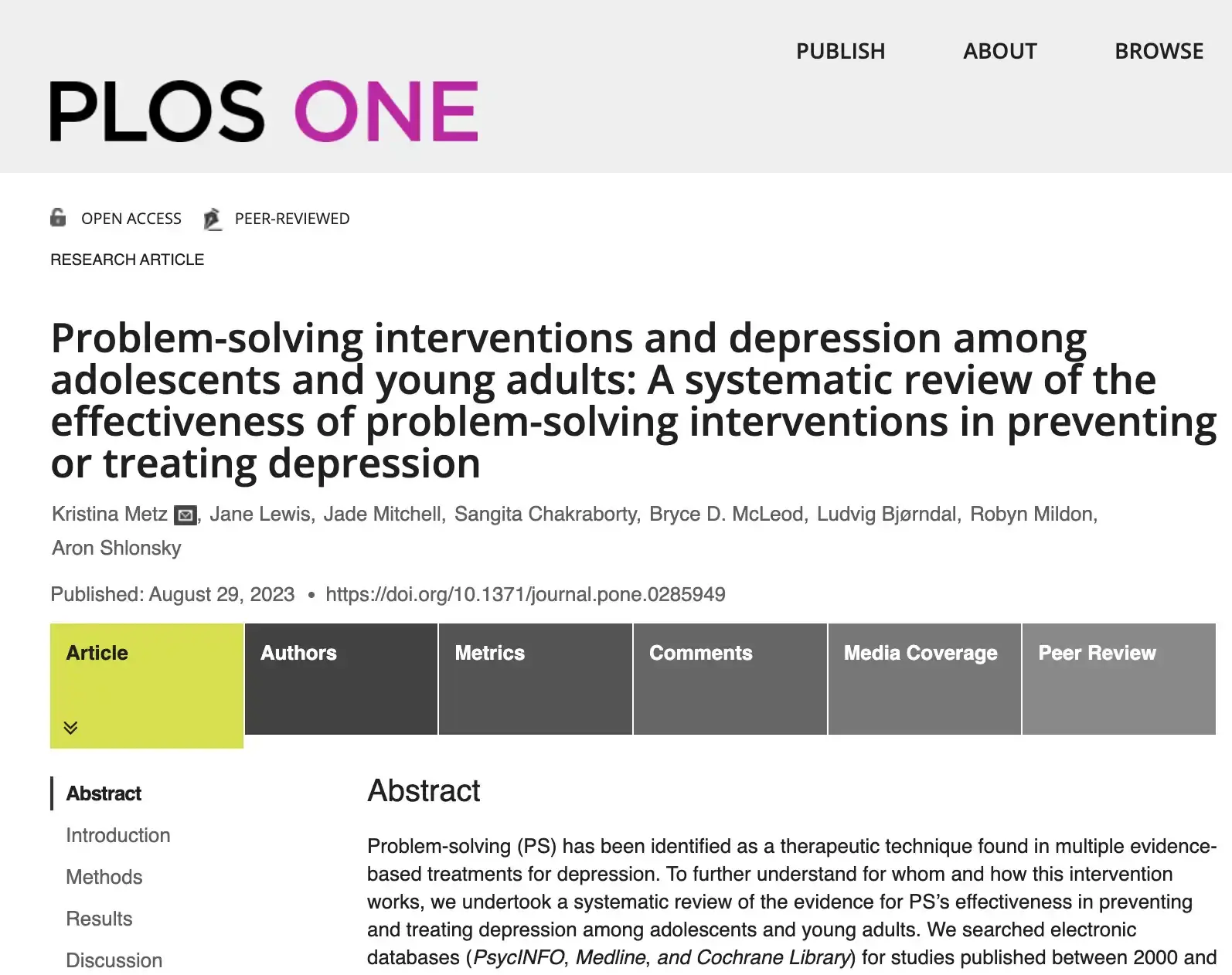 Problem-solving Interventions and Depression Among Young People PLOS ONE thumbnail